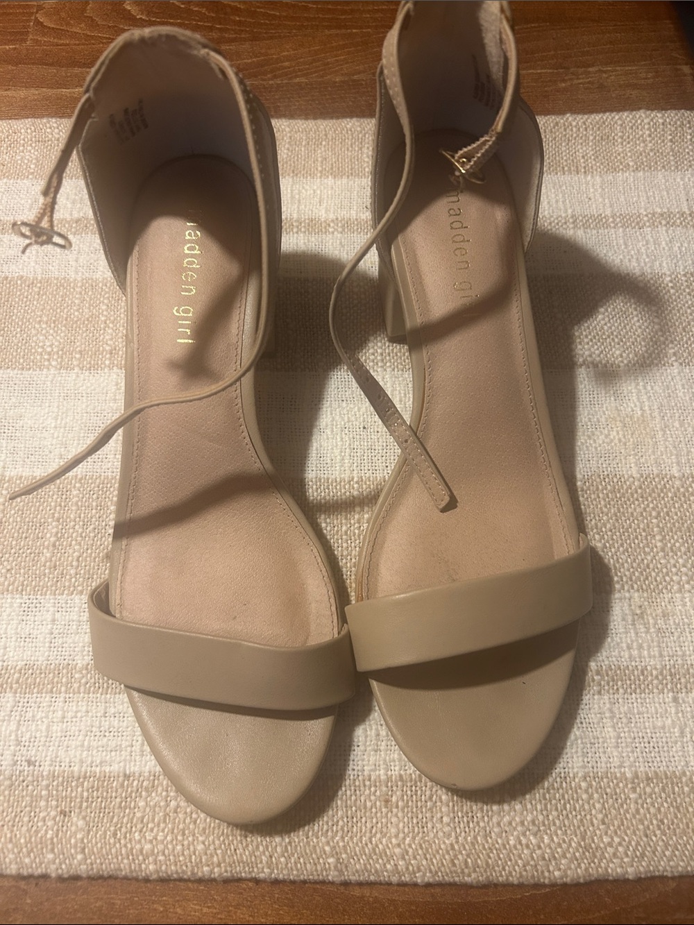 Madden Girl Beige Ankle-Strap Open-Toe Heels